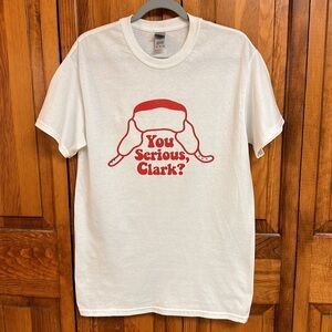 Gildan Unisex White Tee Christmas Vacation Movie: Are You Serious Clark? Medium